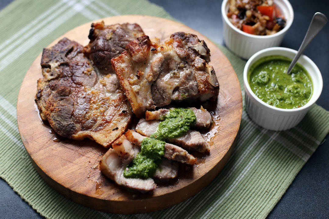 Grilled Pork Shoulders with Chimichurri Sauce Wide