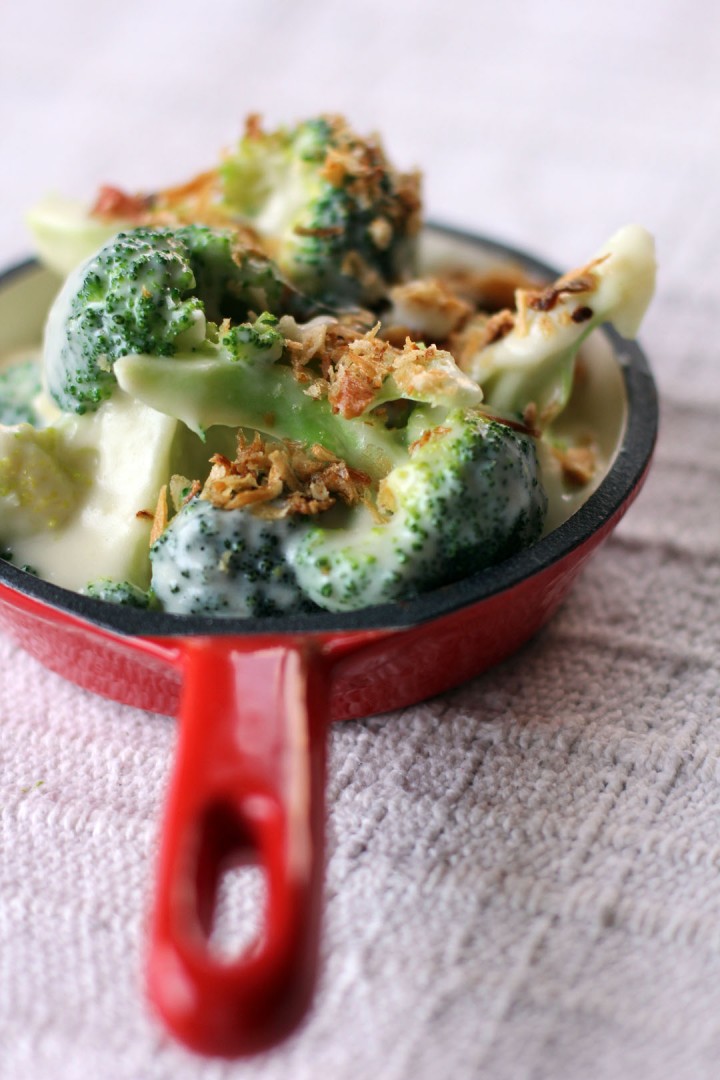Creamy Broccoli with Crispy Fried Onions