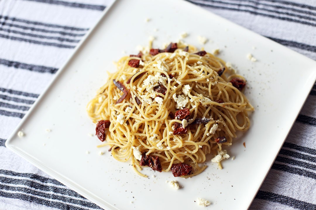 Spicy Tuyo Pasta with Kesong Puti and Sundried Tomatoes Wide