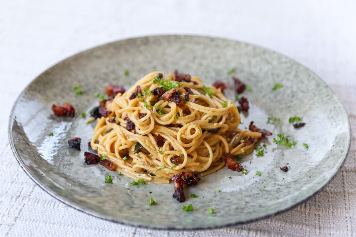 Salted Duck Egg and Bacon Pasta 1